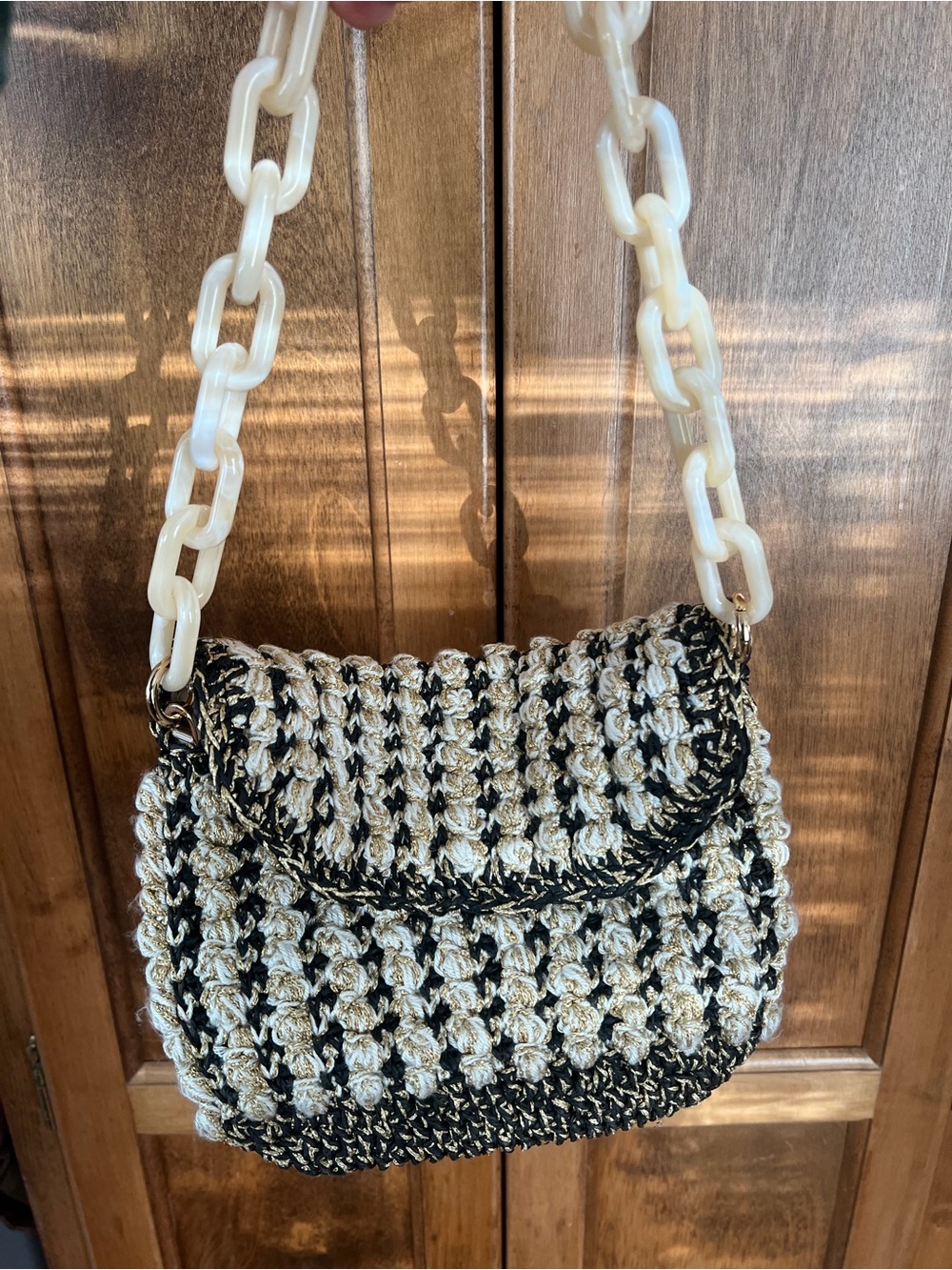 My Beachy Side | Handmade Black Gold Cream Hand-knit Purse - Picture 4 of 16